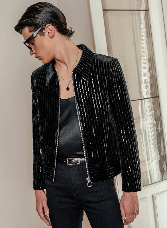 Black Velvet Sequin Pinstripe Jacket