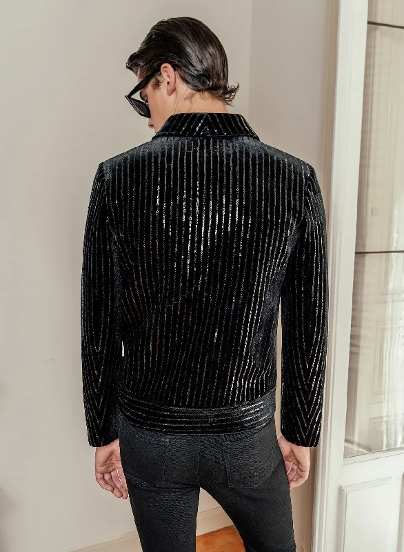 Black Velvet Sequin Pinstripe Jacket