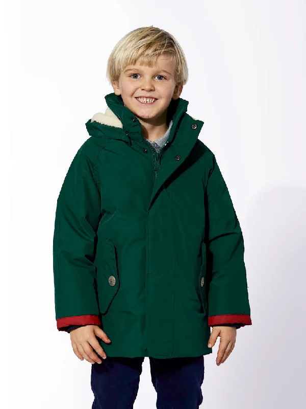 Boy hooded British green parka jacket