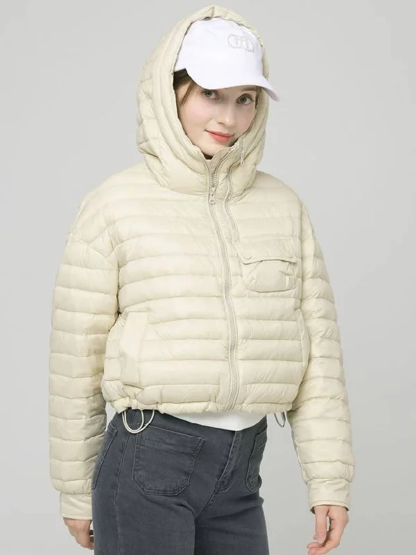 Doyou Know MC Women s Hooded Crop Anorak Loose Fit Goose Down Beige Jumper DO6242WB27 2