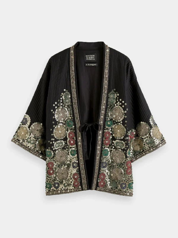 Embroidered kimono jacket