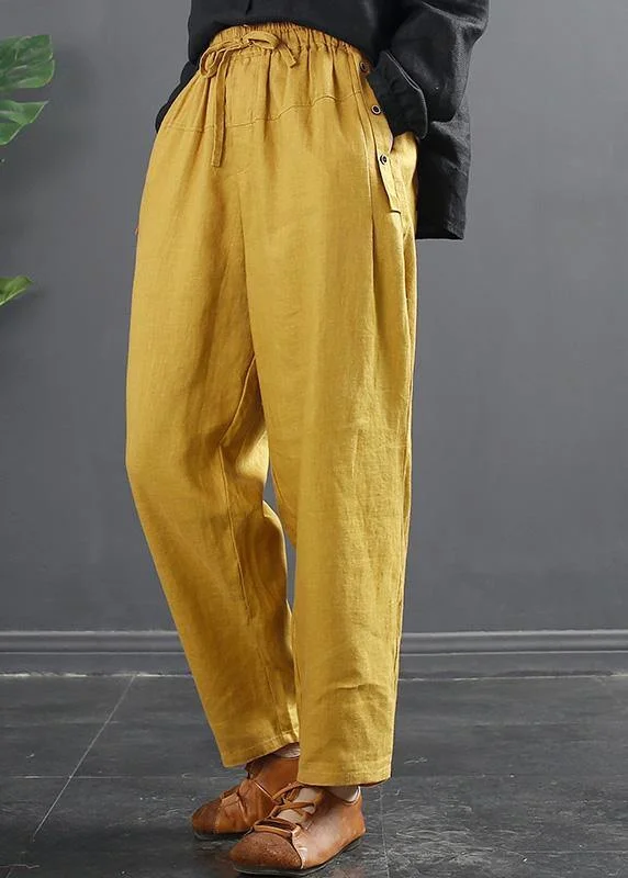 French Spring Wide Leg Pants Unique Yellow Inspiration Elastic Waist Wild Pants