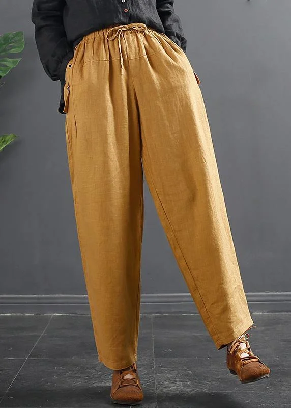 French Spring Wide Leg Pants Unique Yellow Inspiration Elastic Waist Wild Pants