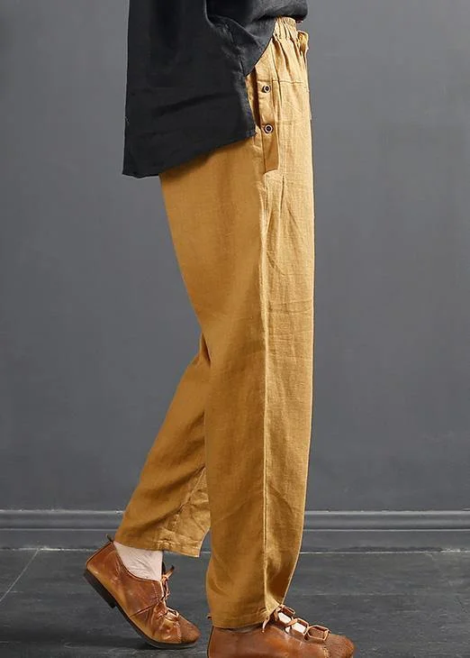 French Spring Wide Leg Pants Unique Yellow Inspiration Elastic Waist Wild Pants