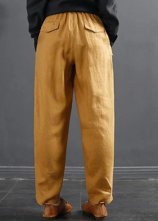 French Spring Wide Leg Pants Unique Yellow Inspiration Elastic Waist Wild Pants