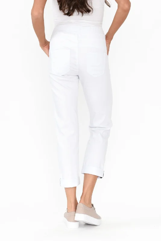 Isabella White Cotton Blend Pants