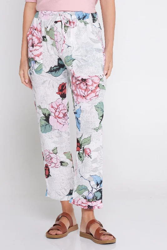 Kiana Linen Pants  - White Floral