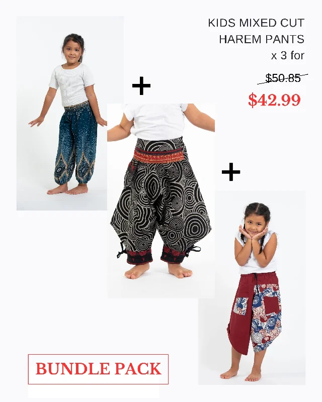 Pack of 3 - Kids Unisex Mixed Cut Harem Pants 06