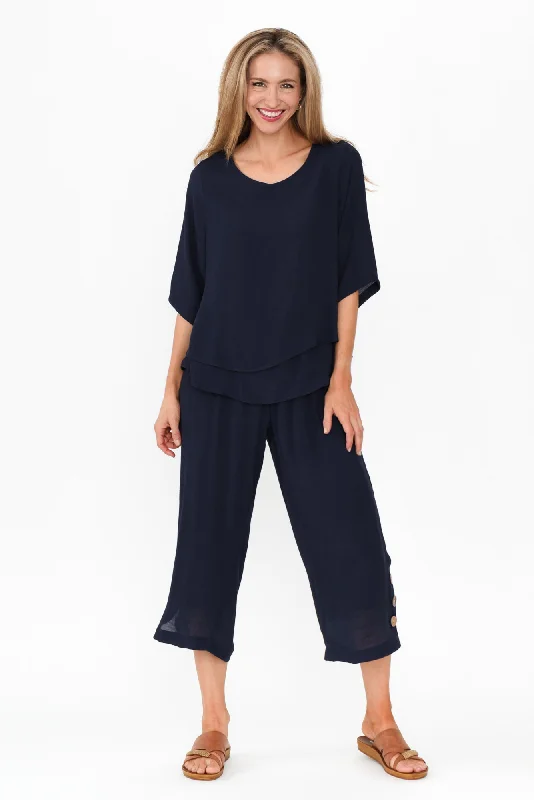 Lettie Navy Button Pants