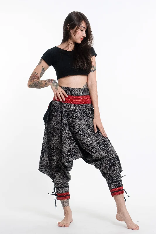 Paisley Thai Hill Tribe Fabric Women's Harem Pants with Ankle Straps