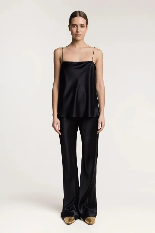 RIVIERA BLACK SILK SATIN FLARED PANTS