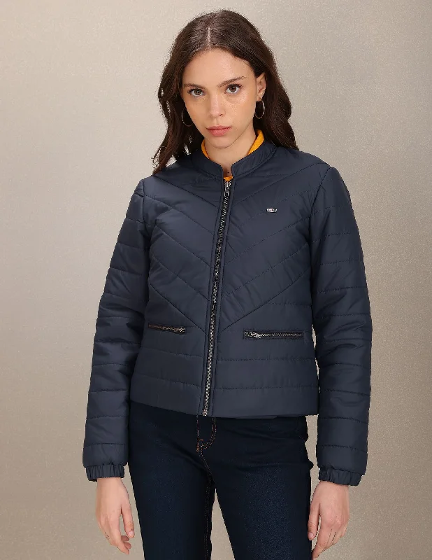 Stand Collar Solid Padded Jacket