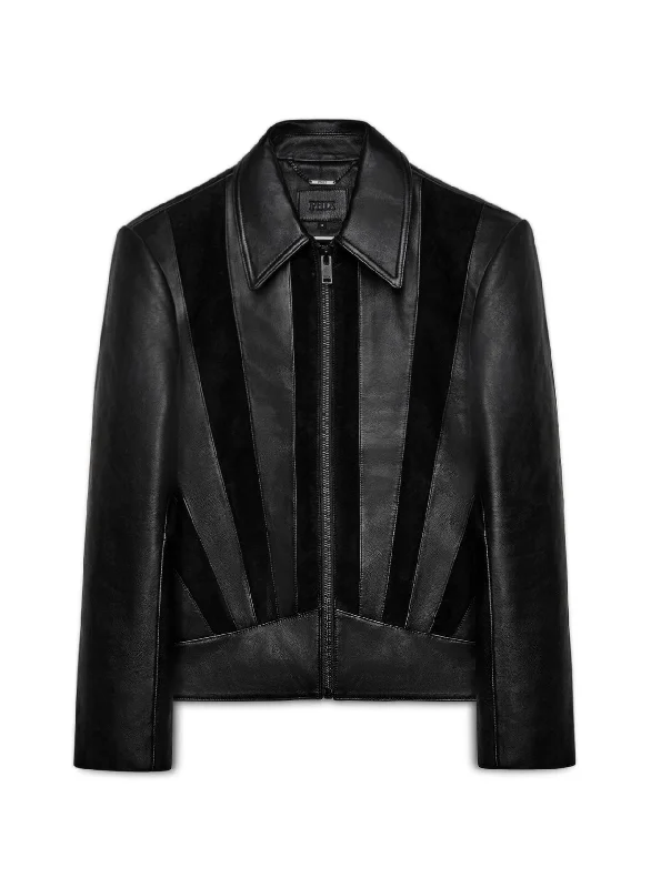 Symmetrical Striped Leather & Suede Jacket