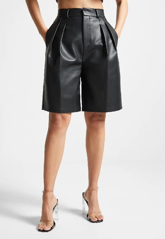 Vegan Leather Tailored City Shorts - Black