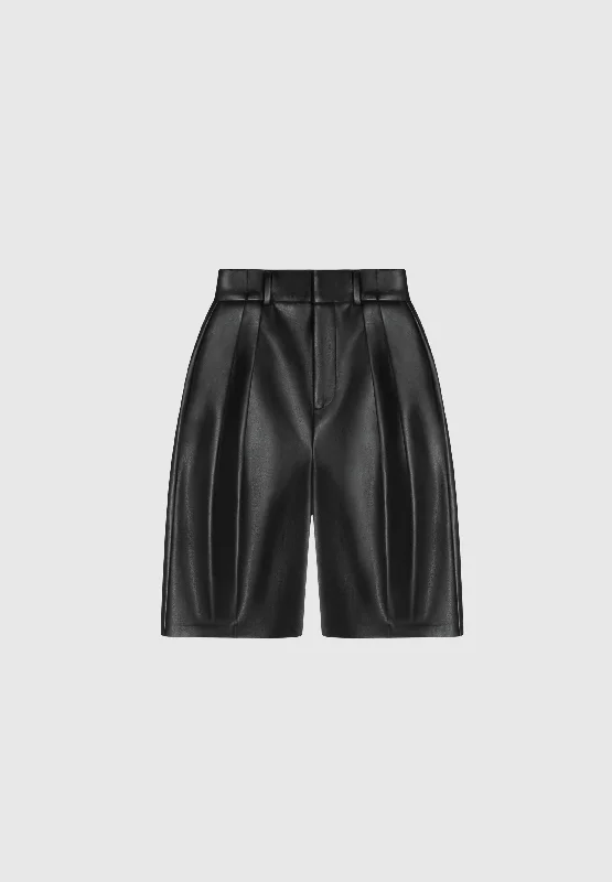 Vegan Leather Tailored City Shorts - Black