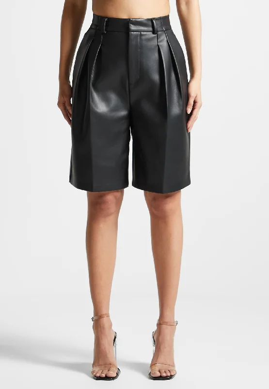 Vegan Leather Tailored City Shorts - Black