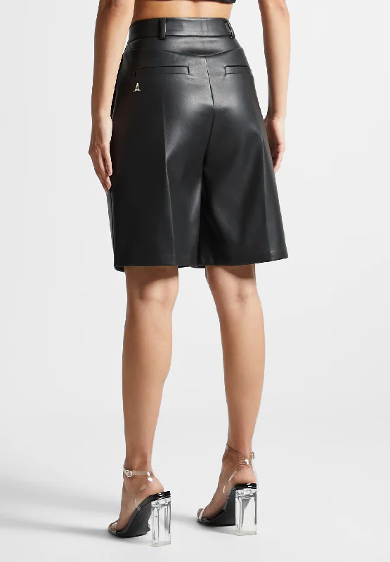 Vegan Leather Tailored City Shorts - Black