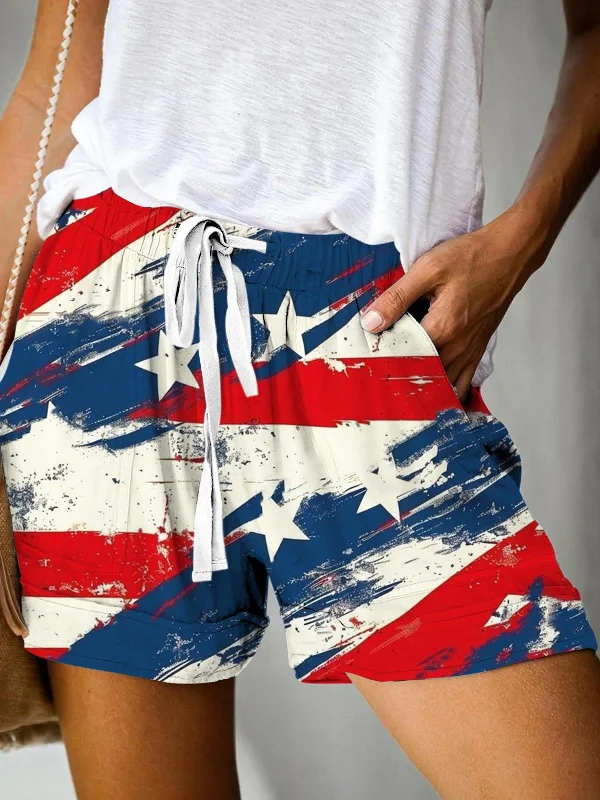 Vintage Star Stripes Print Casual Shorts