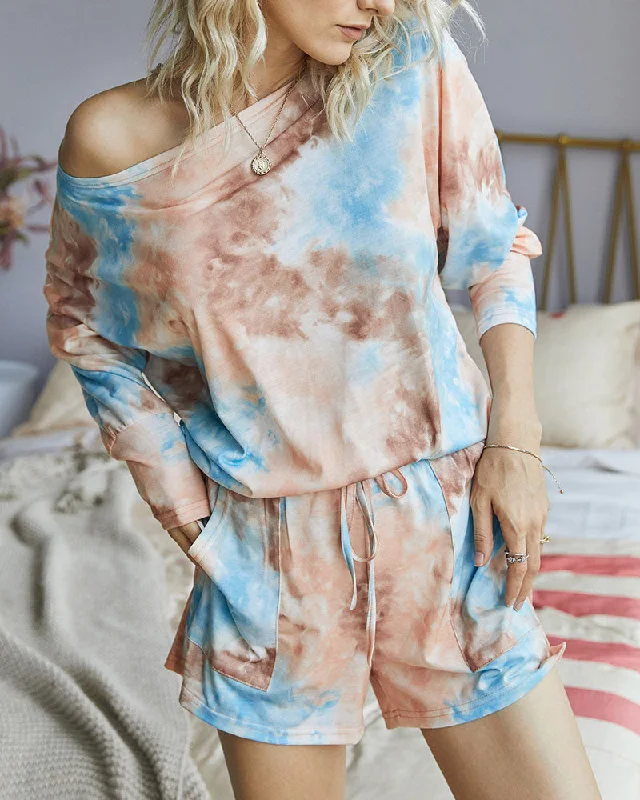 Tie-dye Lace-up Casual Loungewear Two-piece Set