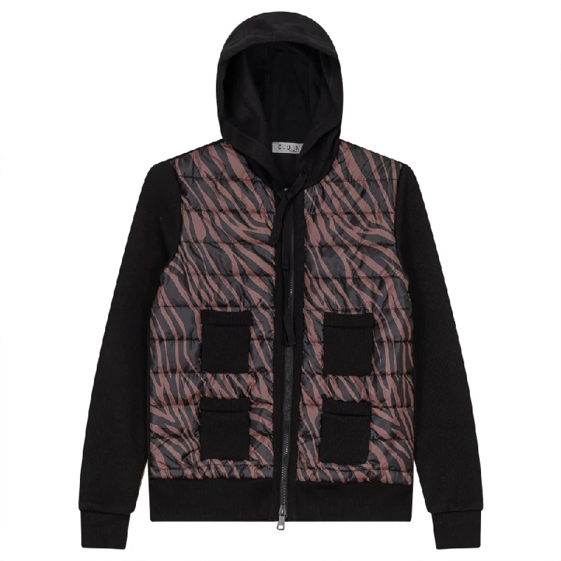 Zebra Quilted Waffle Knit Combo Bomber Jacket