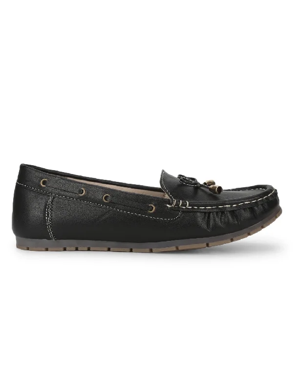 Black PU Loafers With Bow