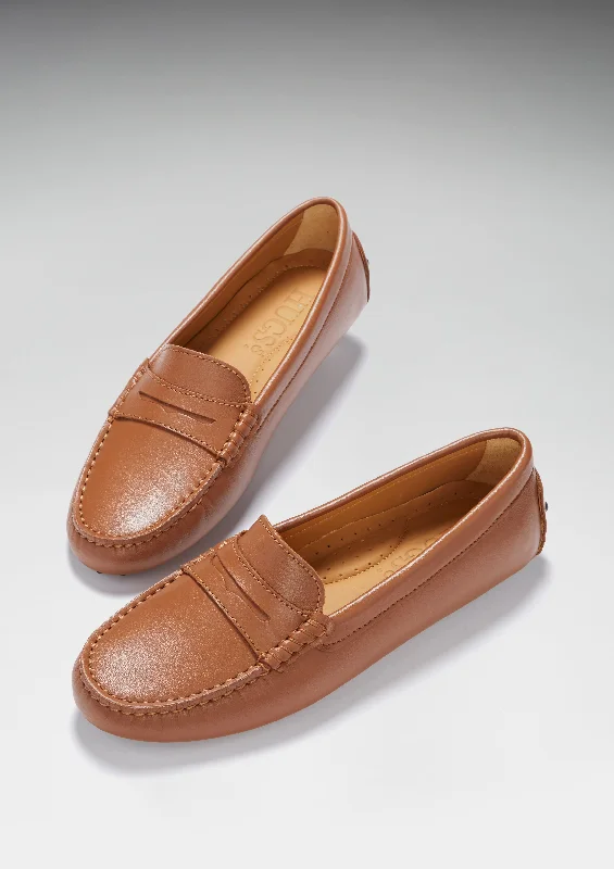 Women's Penny Driving Loafers, tan leather