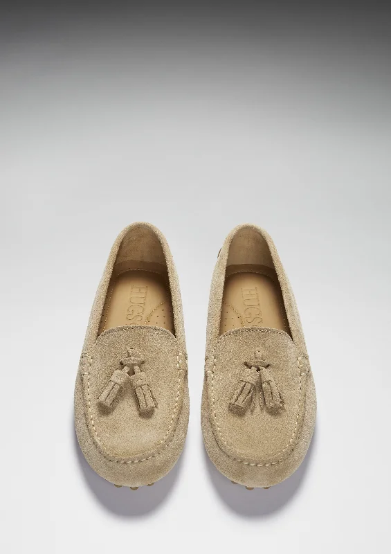 Women's Tasselled Driving Loafers, taupe suede