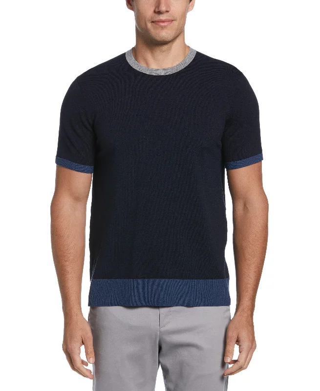 Save big on all types of clothing – Shop the sale now!  Tech Knit Contrast Ribbed Crew Neck Sweater Tee