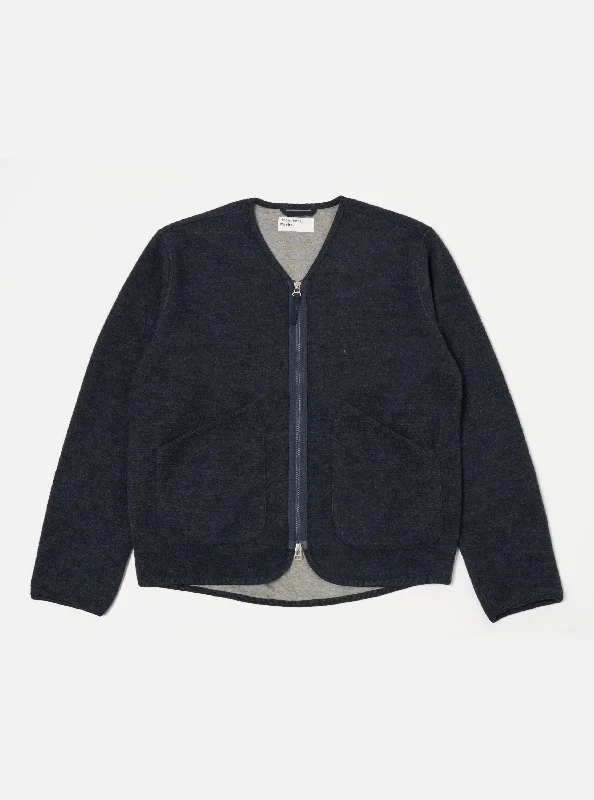 Huge deals on men’s clothing – Limited-time only!  Universal Works Zip Liner Jacket in Navy Soft Wool Cotton Knit