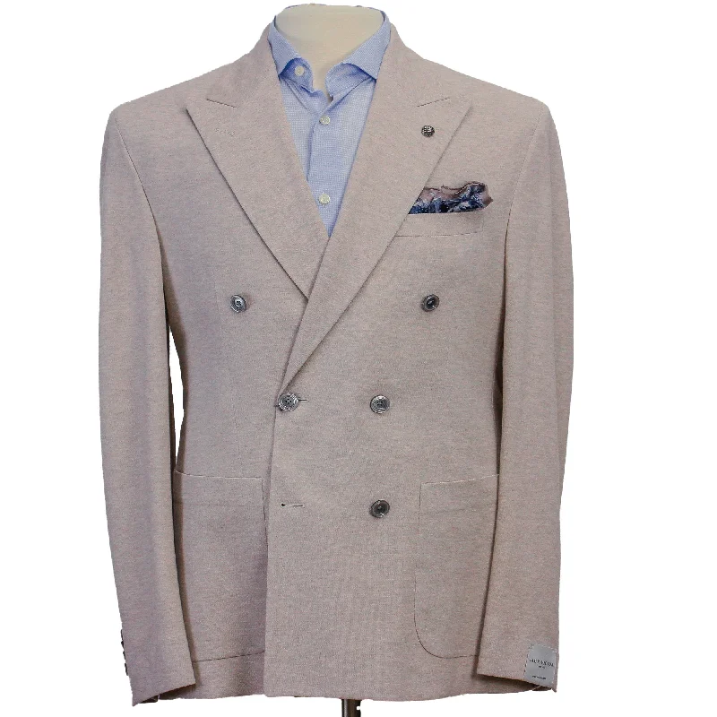 Save more with bundle deals on men’s fashion items.  Oatmeal Double Breasted Hall Contemporary Fit Cotton Knit Sport Jacket - Jack Victor