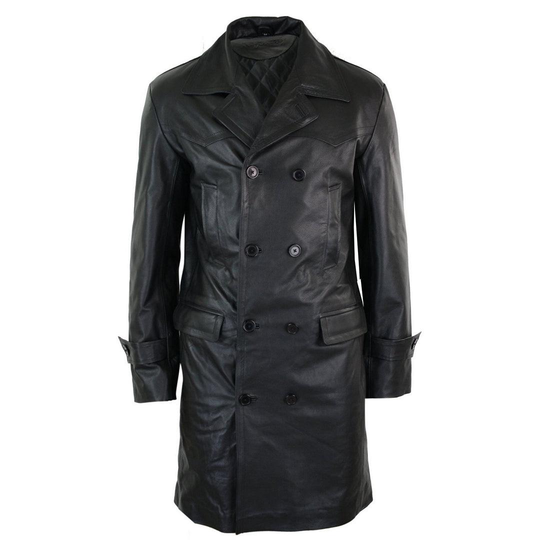 Seasonal discounts on stylish clothes – Perfect for any occasion!  Mens Long 3/4 Dark Goth Punk Rock Double Breasted Real Leather Dr Who Jacket Uboat